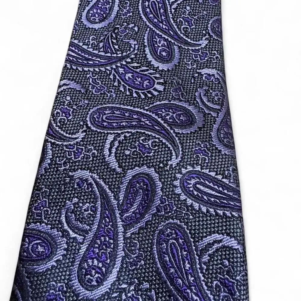 Pronto Uomo Platinum Purple and Gray Paisley Silk Blend Tie